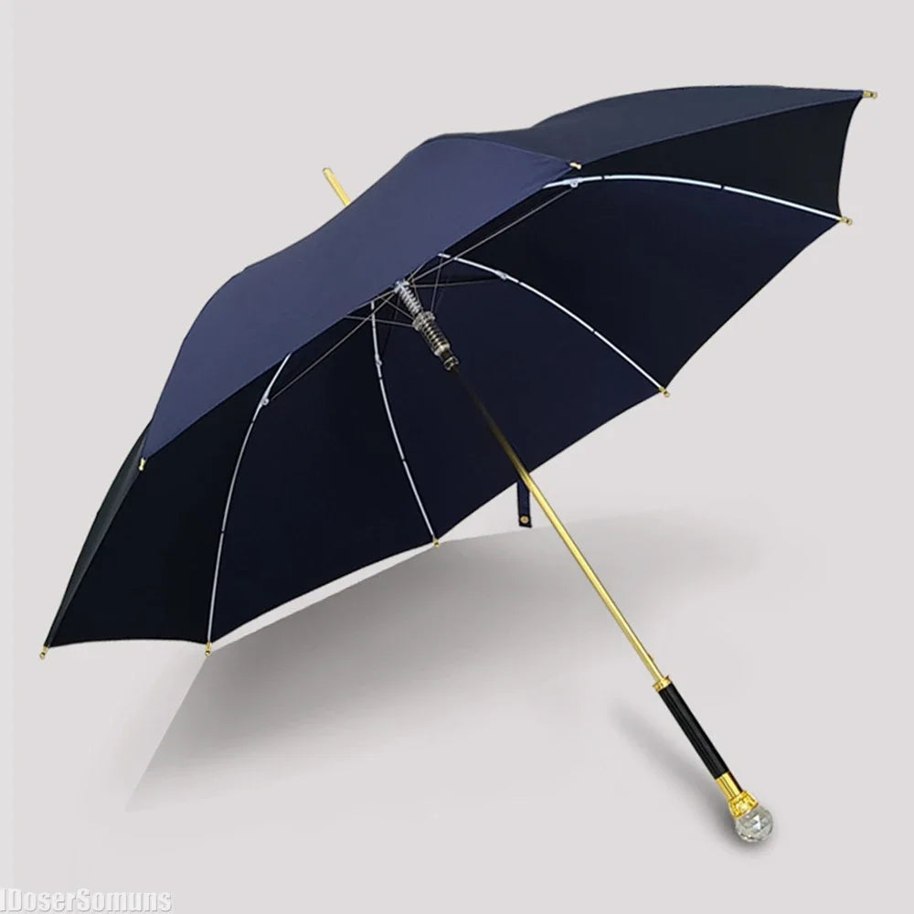 Light Luxury Automatic Umbrella with Crystal Long Handle Thickened Fabric UPF50+ Windproof Rain Gear Sunshade