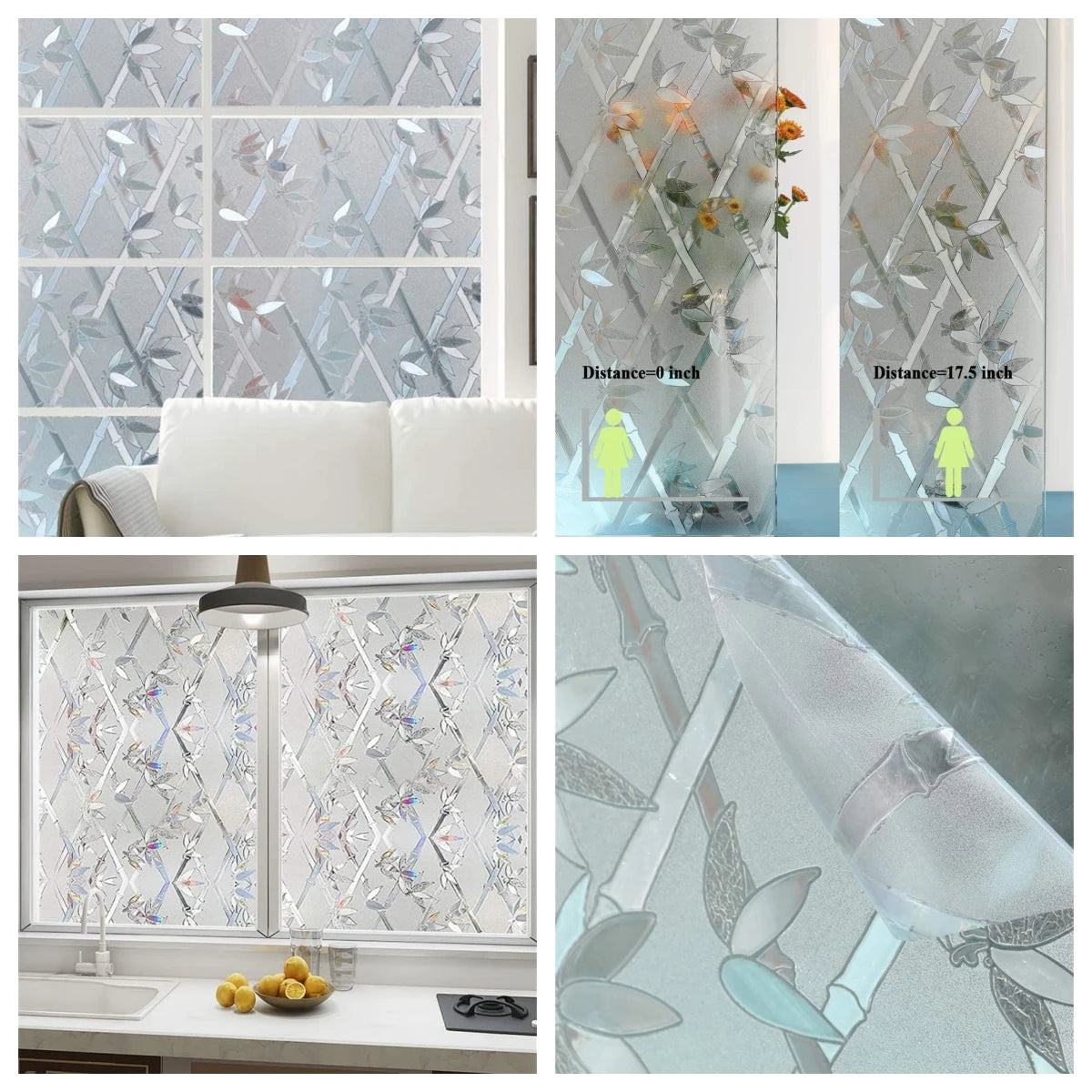 Wide 75/90 cm 3D Vinyl Window Privacy Film, Heat Insulation Rainbow Window Films, UV Protection Decorative Glass Stickers