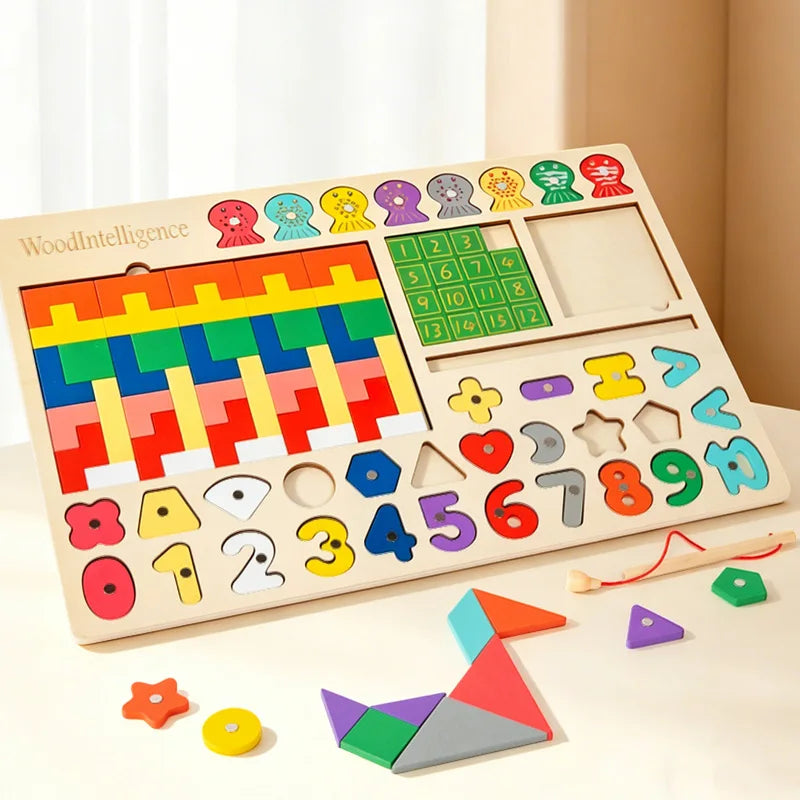 Montessori Wooden Educational Shape and Number Matching Puzzle Board