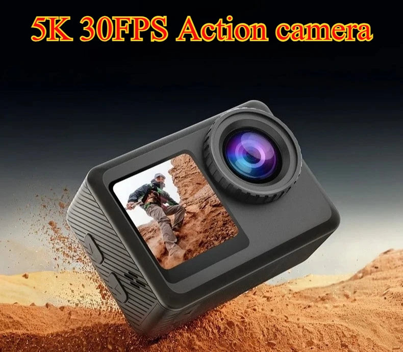 5K Magnetic Action Camera with Dual Touch Screen 4K60FPS 6-Axis EIS Waterproof Sports Camera for Cycling Vlog