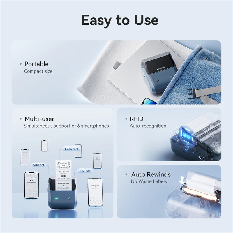 B31 Thermal Label Printer, Bluetooth Wireless Barcode Sticker Maker 20–77mm, High-Speed Inkless Label Printer for Clothing & Jewelry