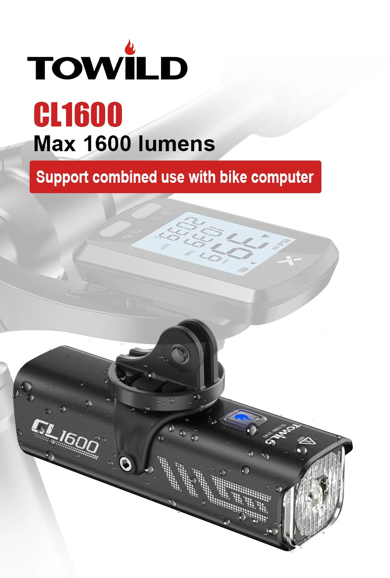 CL1600LM Bicycle Light 5000mAh Bike Light IPX6 Flashlight Aluminum Front Lamp Type-C Charging MTB Road Cycling Headlights