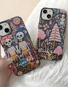 Fashion Embroidery Effect Skull Skeleton Phone Case For iPhone 16 15 Pro Max 16 Plus 2 in 1 Hard Protection Cover Funda