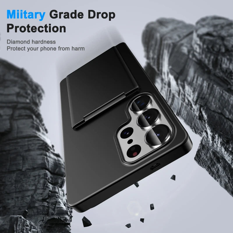 Luxury Solid Color Matte Wallet Card Slot Bracket Phone Case For Samsung S25 Ultra Edge S23 S24 Ultra Plus Bumper Back Cover