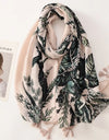 Beige Coffee Scarf Luxury Thin Women Scarves Spring Floral Hijab Veils Soft Cotton Shawl Wrap Tassel Viscose Muslim Woman Hijab