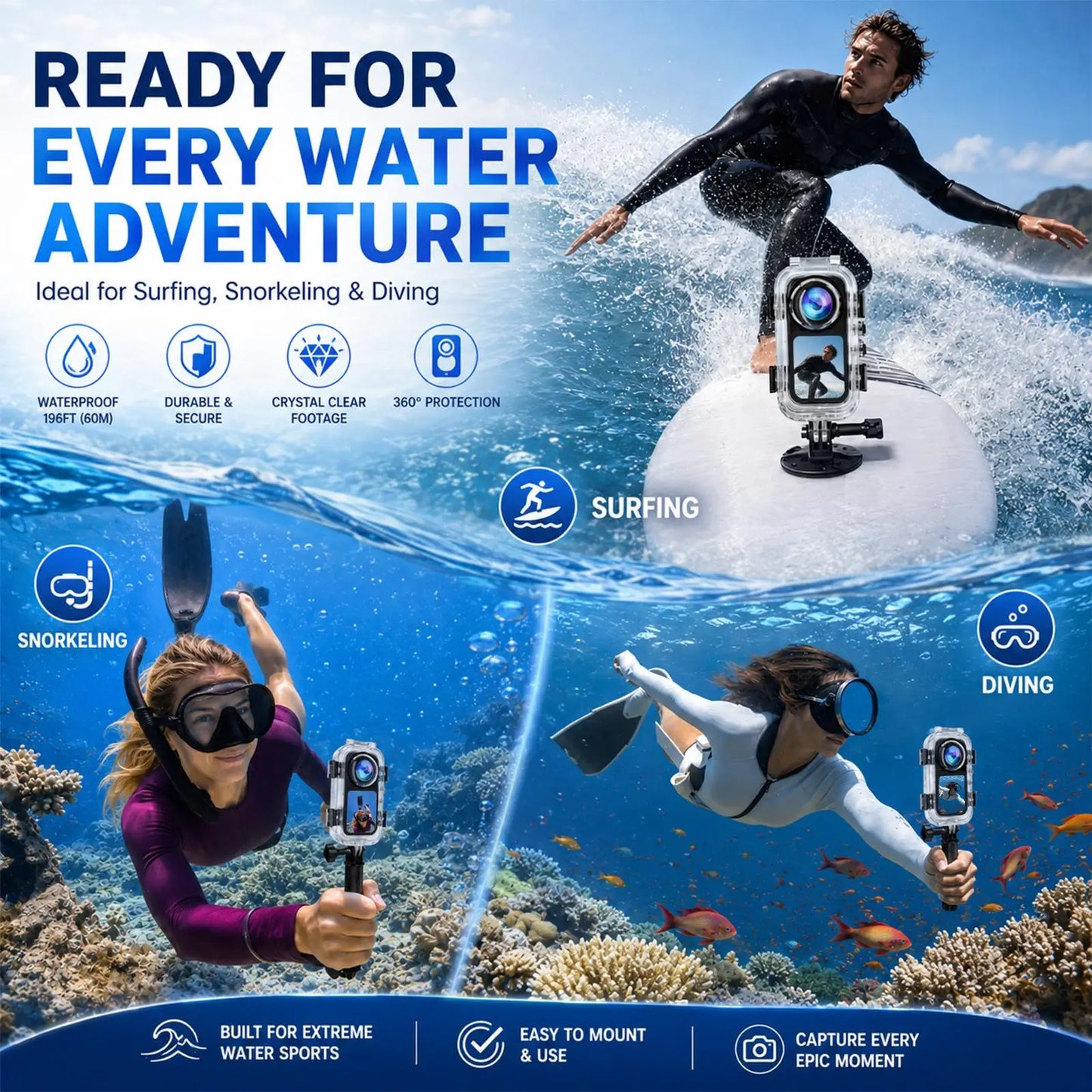 60 Metre Waterproof Diving Case for Insta360 X6