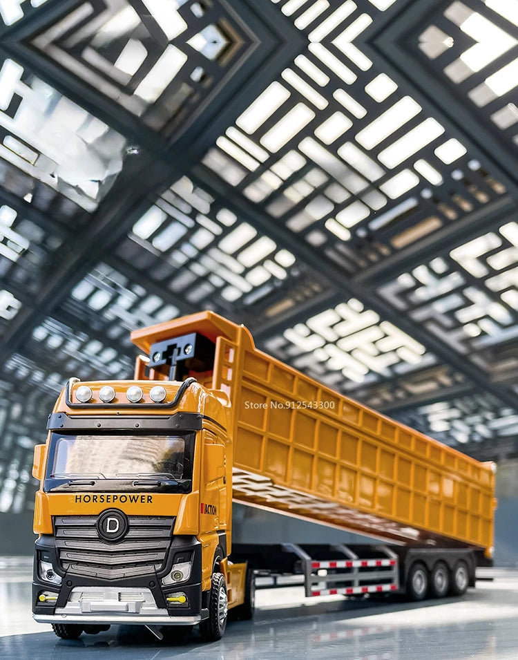 1/50 Extended Dump Truck Model Toy Metal Diecasting Doors Opened Sound Light Pull Back Vehicle Models Ornaments 's Gifts