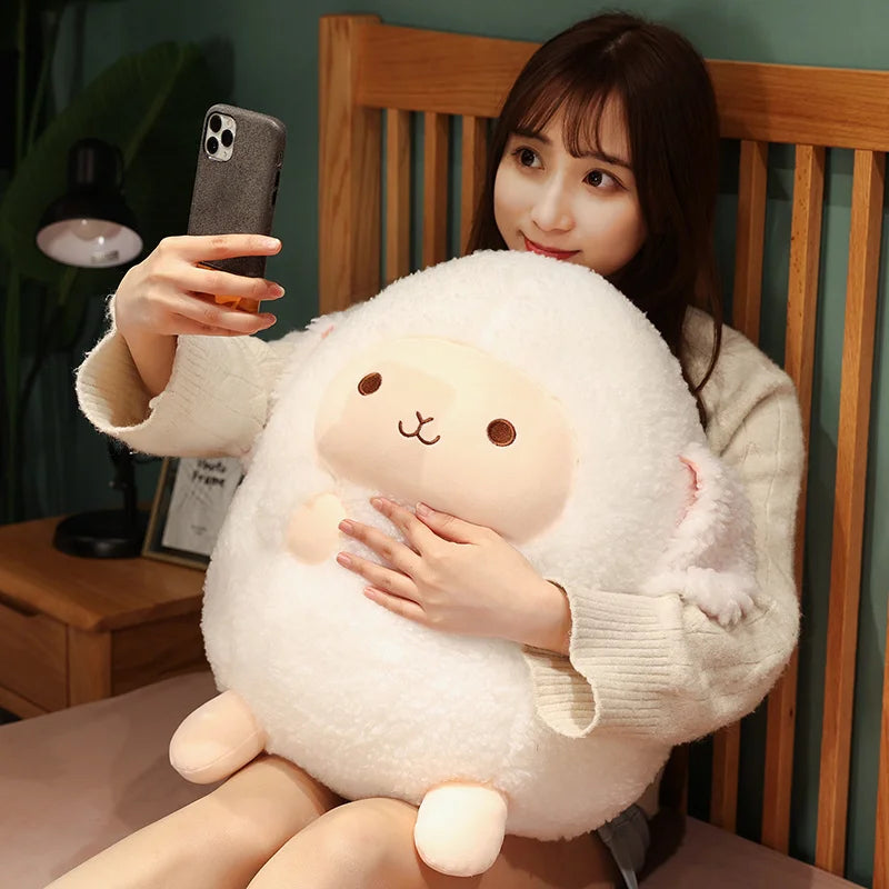 Cute Fluffy Sheep Plush Stuffed Animal Soft Round Pillow