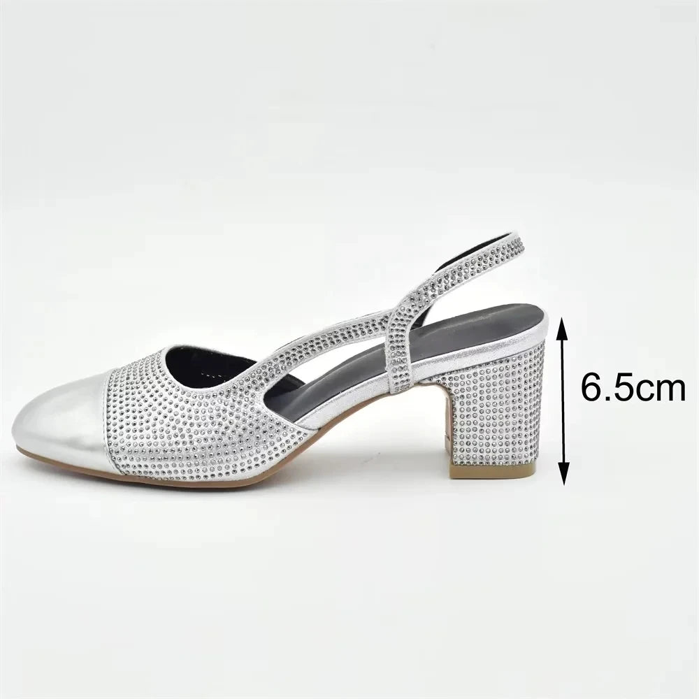 Silver Shoe and Bag Set for Party in Women Shoes and Bags Set for Women Italian African Women Wedding Shoes with Rhinestone