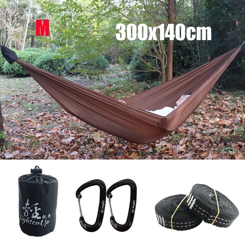 300x140cm Single Camping Hammock Lightweight Parachute Hammock with 2 Tree Strap 2 Hooks Lightweight Portable Camping Hammocks