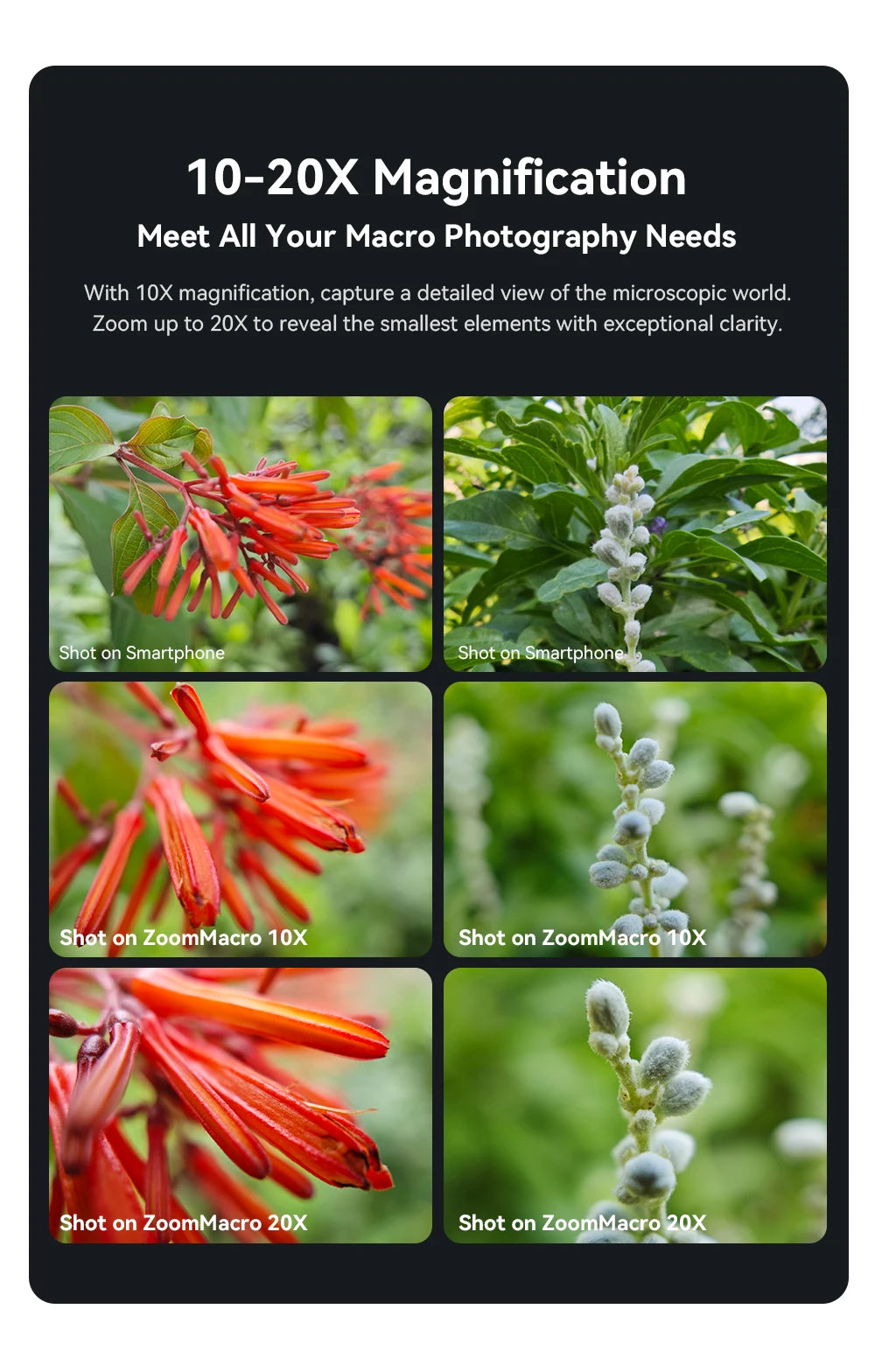 10X to 20X Zoom Macro Smartphone Lens with Fill Light