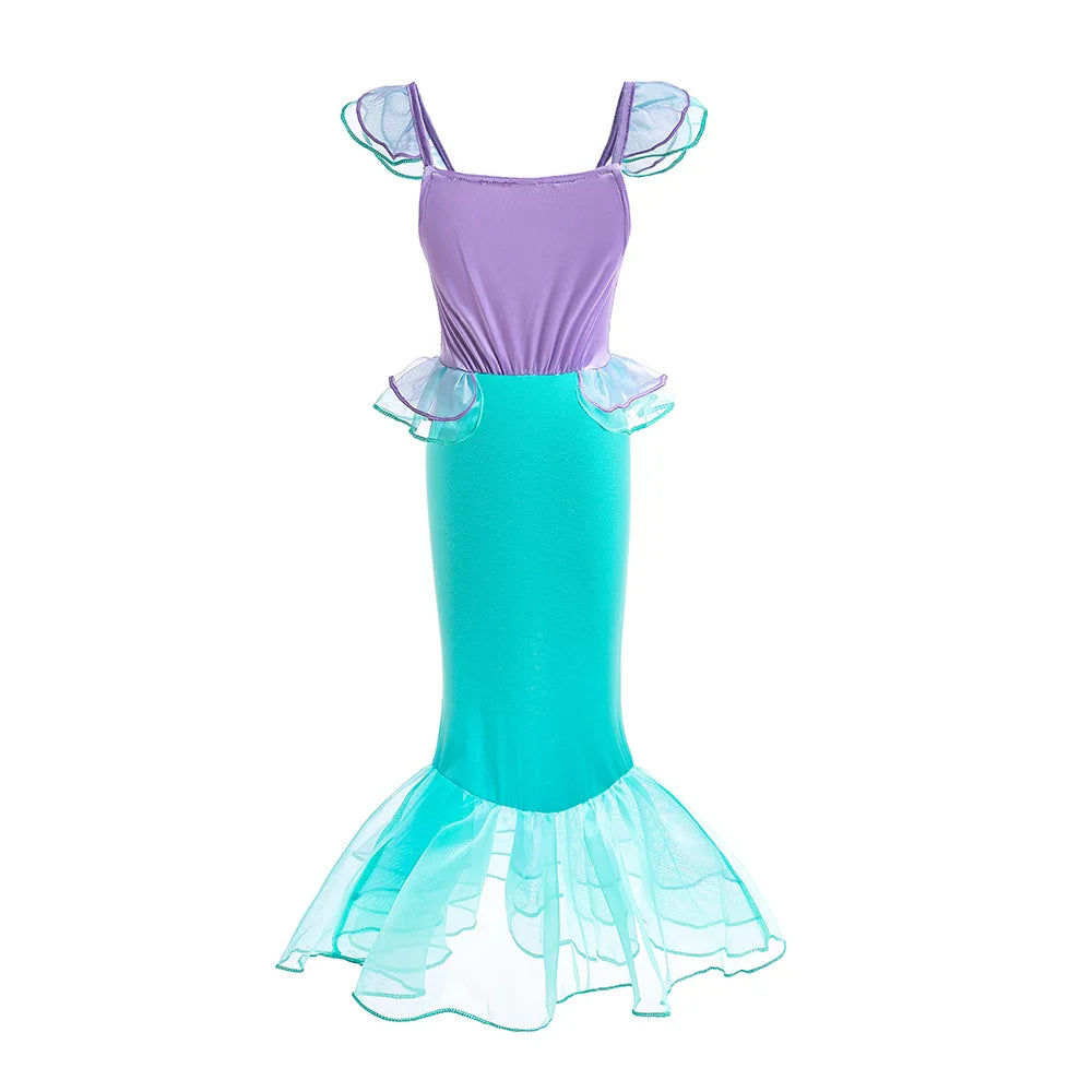 Mermaid Princess Dress for Girls - Summer flutter sleeves Sequin Tulle Dress Sparkling Ocean Themed Party Gown