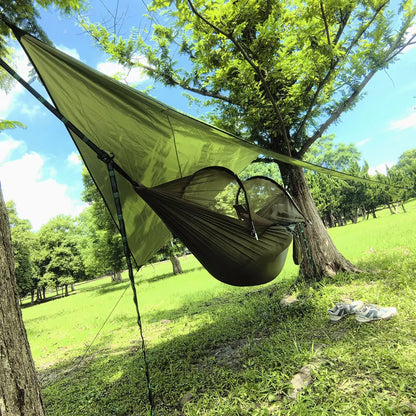 Portable Outdoor Camping Hammock with Mosquito Net and Canopy High Strength Parachute- Fabric Hanging Bed Hunting Sleeping Swing