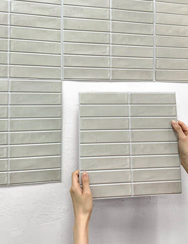 10Pcs 3D Light Grey Mosaic Peel and Stick Wall Panel Matt Linear Self-Adhesive Kitchen Tile Backsplash Waterproof Wall Sticker
