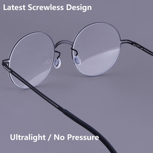 Round Screwless Pure Titanium Eyeglasses Frame