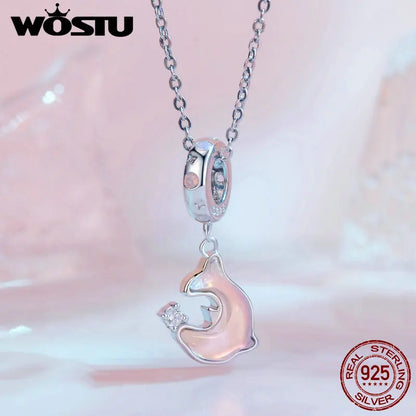 925 Sterling Silver Pink Dreamy Bear Heart Bead Candy Charms Dolphin Pendant