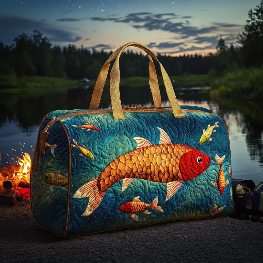 Trout Fishing Quilted Duffel Bag Outdoor Waterproof Gear Bag with 3D Fish Printed Camping Weekender Bag for Anglers Men's Gift