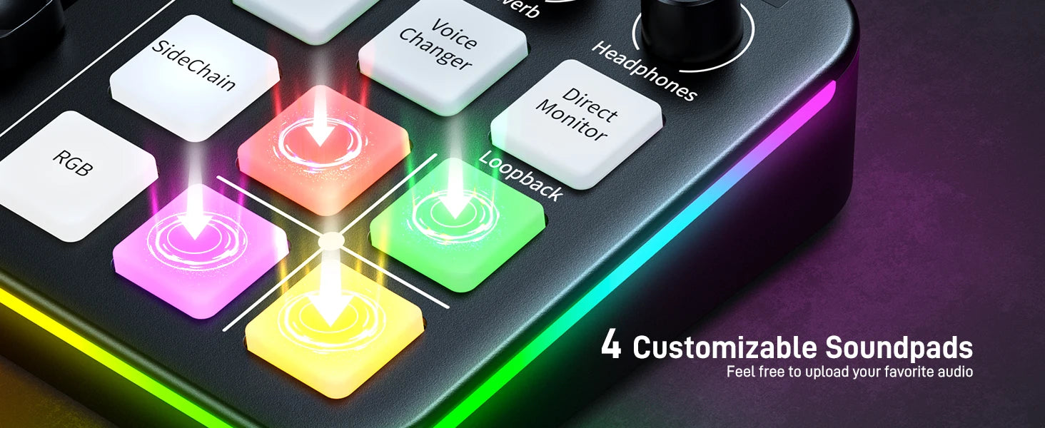 G1 NEO Gaming Audio Mixer,Streaming 4-Channel Custom Sound Effects RGB with XLR Microphone Interface,for GameVoice,Podcast