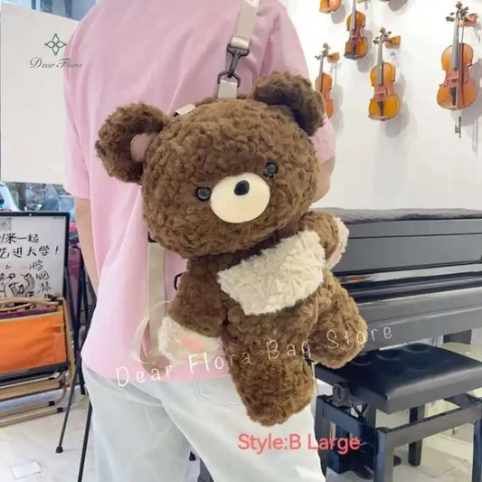 Y2K Cute Brown Bear Plush Backpack Soft Shoulder Bag
