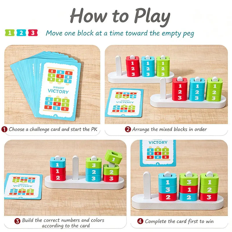 Wooden Number Stacking and Matching Game for Two Players