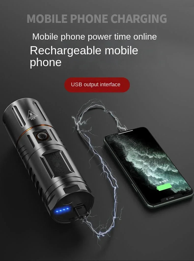 T40 High Power LED Flashlight Rechargeable Zoom Torch with Power Bank 3×18650 Battery Ultra Bright
