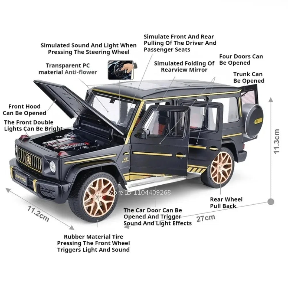 Large Size 1:18 G63 500K Sports Car Model Toy Music Light Doors Opened Alloy Vehicle Models Decorative Ornament Collection
