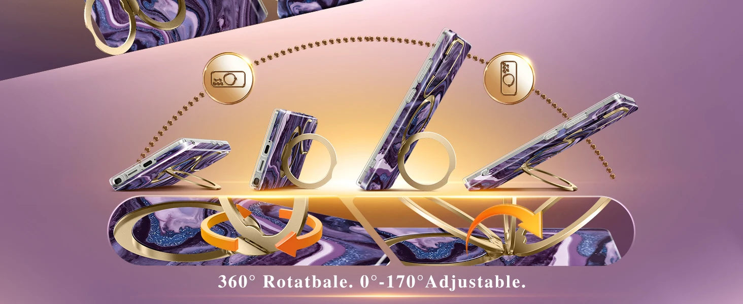 360° Spin  Stand for Samsung Galaxy S25 Ultra Case with Magsafe Marble Military Grade Protective Phone Cover