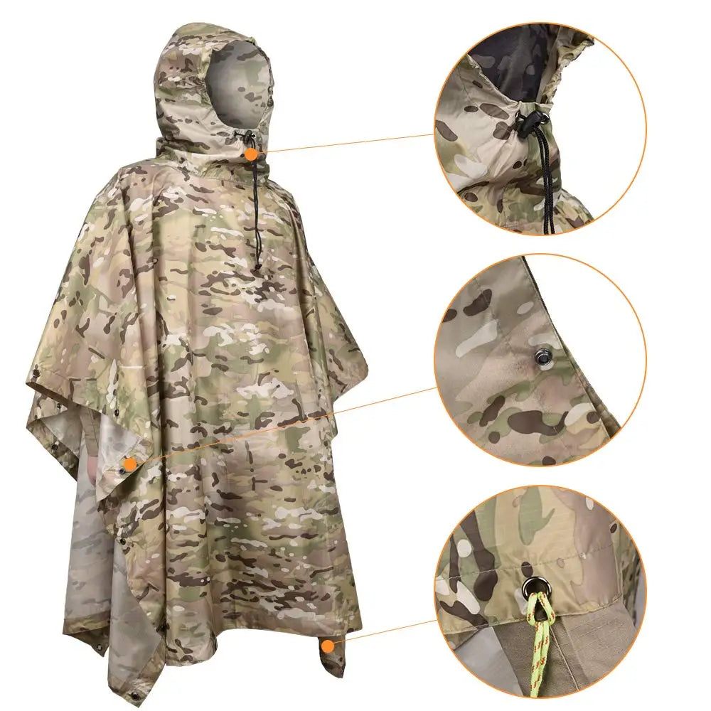 Camouflage Waterproof Folding Rain Poncho with Storage Bag for Adults