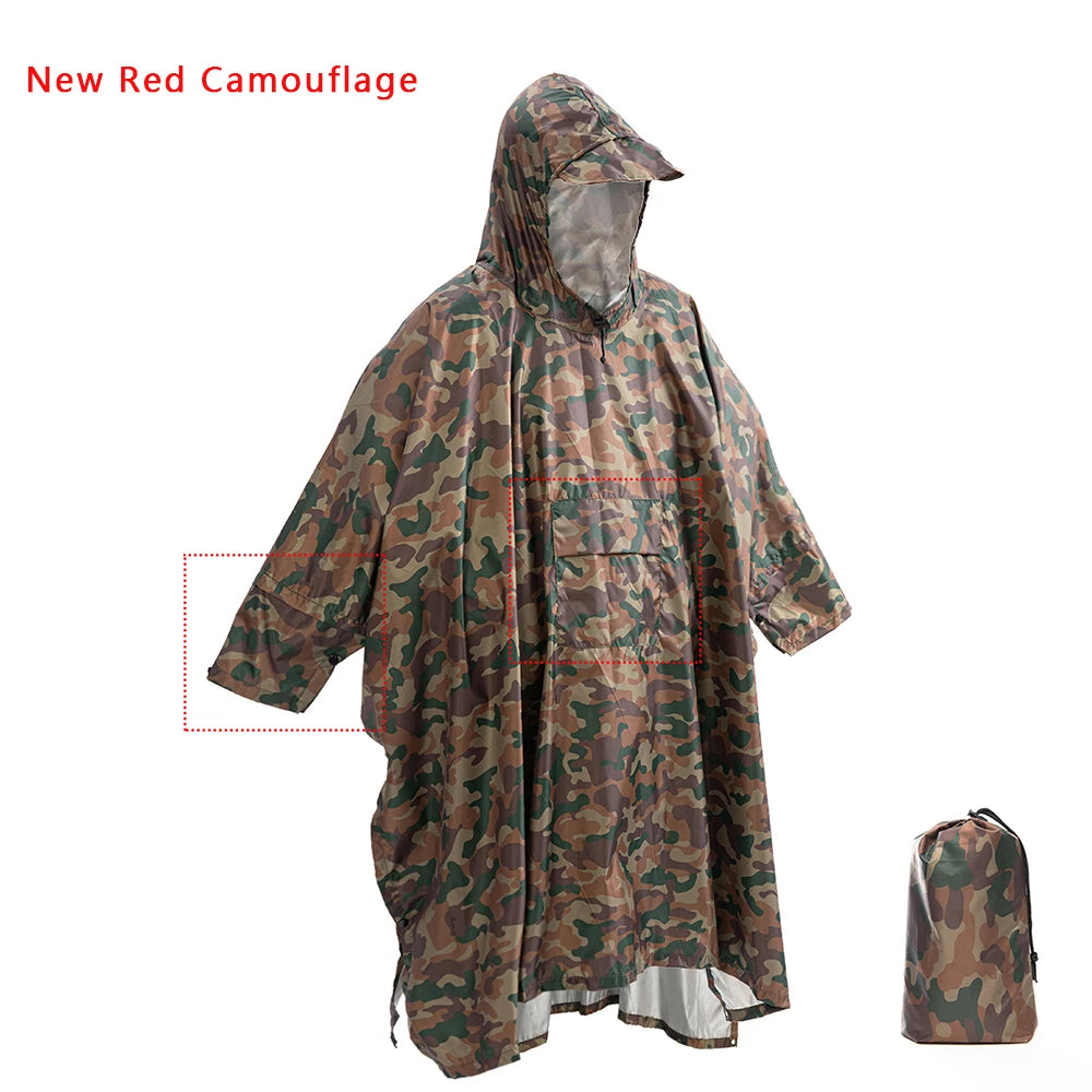 3 In 1 Outdoor Military Waterproof Men Raincoat Women Awning From The Rain Motorcycle Rain Poncho Picnic Mat