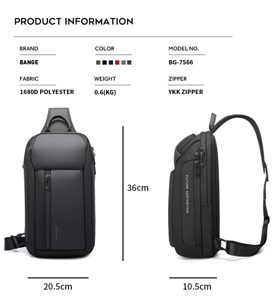 Oxford Trendy Waterproof Materials Men Chest Bag with Large Capacity Fashion Multi-Pockets Slim bag