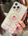 Magsafe Magnetic Transparent Cartoon Rose Flower Phone Case iPhone 16 15 14 Pro Max 16 Plus Wireless Charge Clear Funda