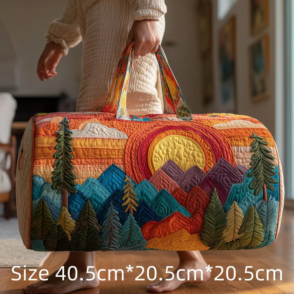 3D Print Quilted Travel Bag Autumn Mountain Forest Cabin Tote Weekender Duffle for Women Men Vintage Nature Landscape Hangbag