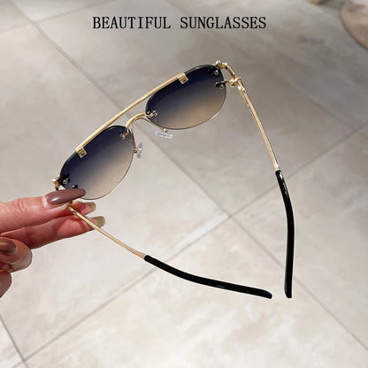 Rimless Sunglasses Women Luxury Fashion Glasses Vintage Shades