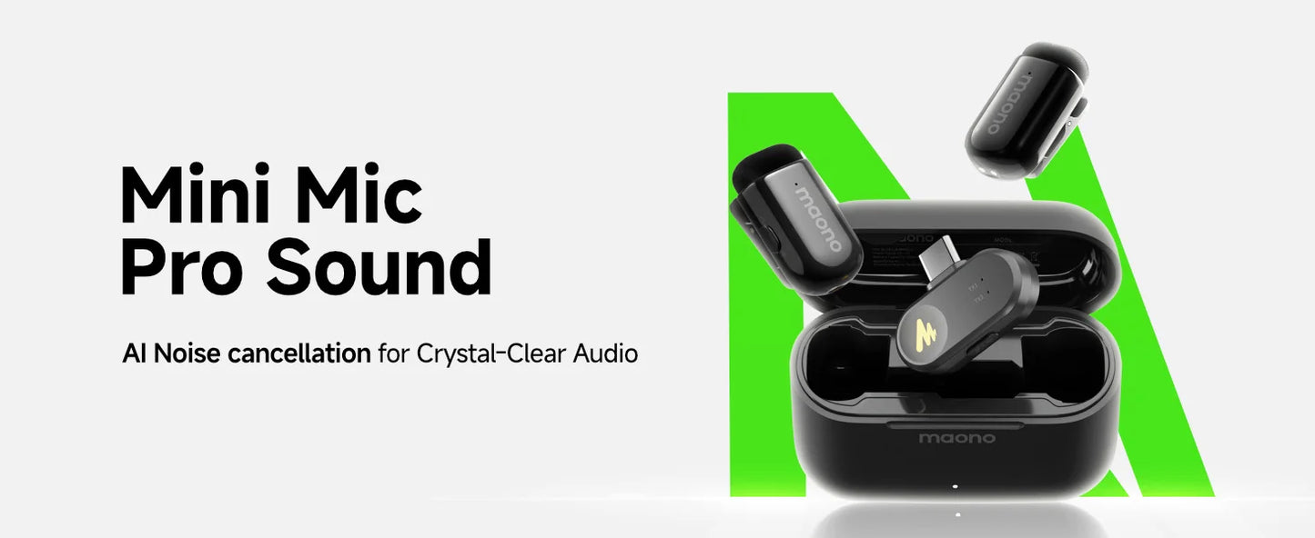 Wireless Lavalier Microphone with AI Noise Cancellation and App Control