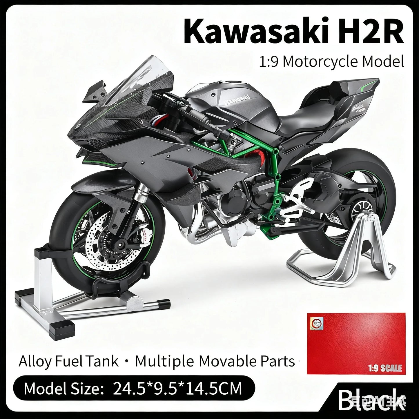 1:9 Kawasaki H2R Ninja With Spray Alloy Motorcycle Model Toy Vehicle Collection Sound and Light Off Road Autocycle Toys Car