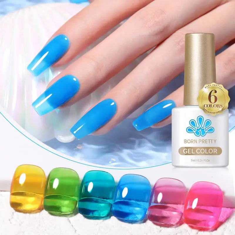 7ml 6Pcs Soda Ice Jelly Gel Nail Polish Set Gorgeous Color Full Coverage Semi Permanent Varnish Soak Off UV Gel