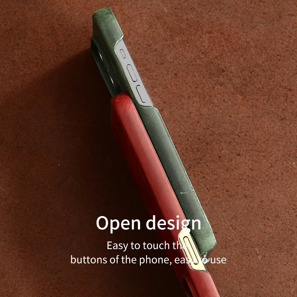 Retro Cowhide Phone Case for iPhone 16 15 14 Pro Max 16Pro 14Pro 15Pro Luxury Crazy Horse Genuine PULL-UP Leather Back Cover