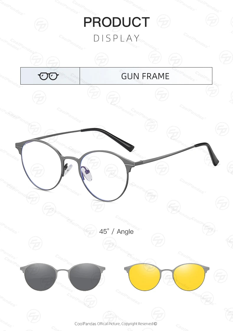 Round Magnetic Clip On Polarized Sunglasses UV400 Anti Blue Light Computer Glasses for Men Women
