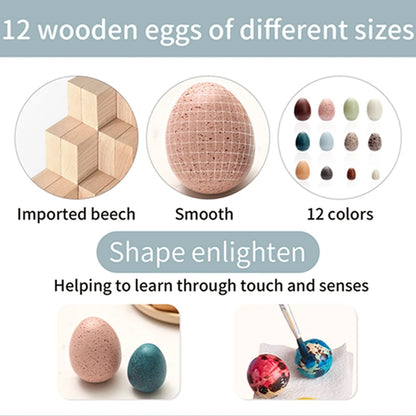 1Set Wooden Color Artificial Egg Toys Easter Eggs Handmade DIY Egg Easter Party Decorations Creative Building Blocks Place Toys