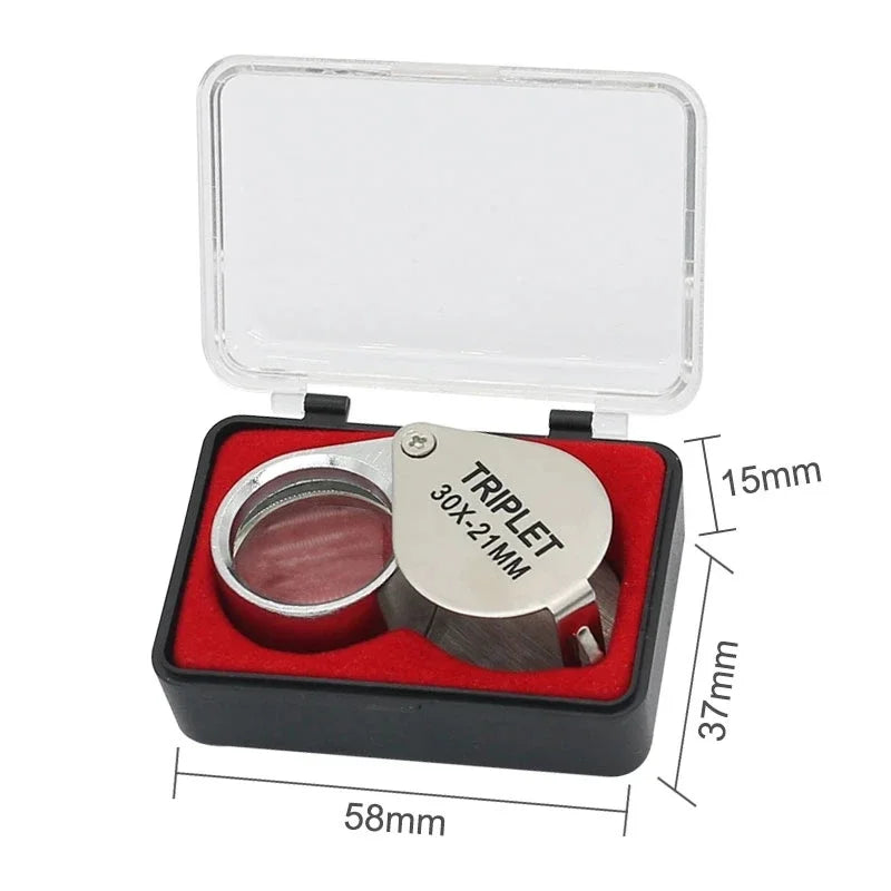 10X 20X 30X Triplet Jewelry Loupe Pocket Magnifier Glass
