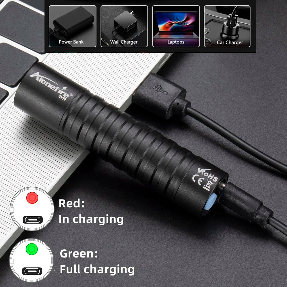 5W 395nm UV Rechargeable Mini Blacklight Flashlight