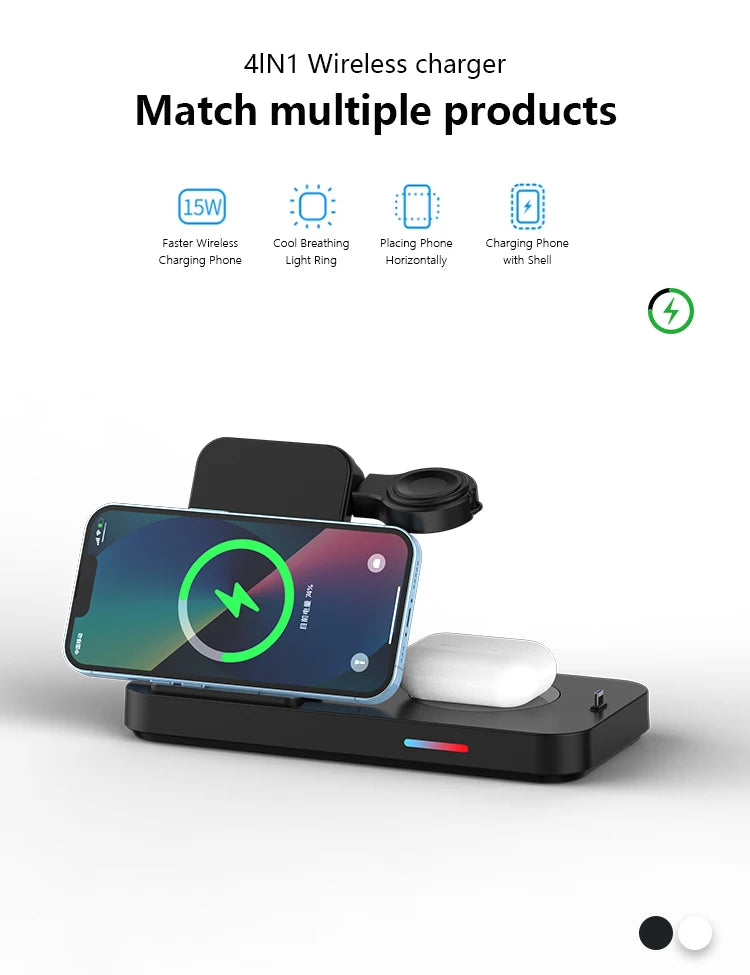 3 in 1Wireless Charger Stand Fast Charging Dock Station Type C For Watch Huawei iPhone 15 14 13 12 Pro Max Earbuds