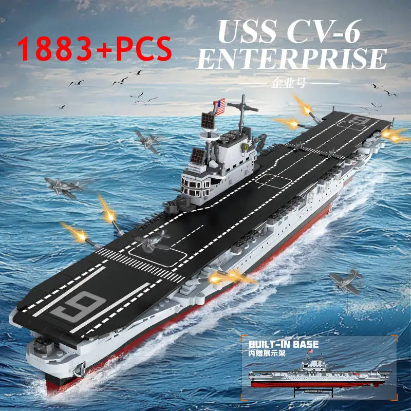 Military World War II Warship Battle Boat Building Blocks Sets The USS Enterprise CV-6 Bricks Toy For  Birthday Gift