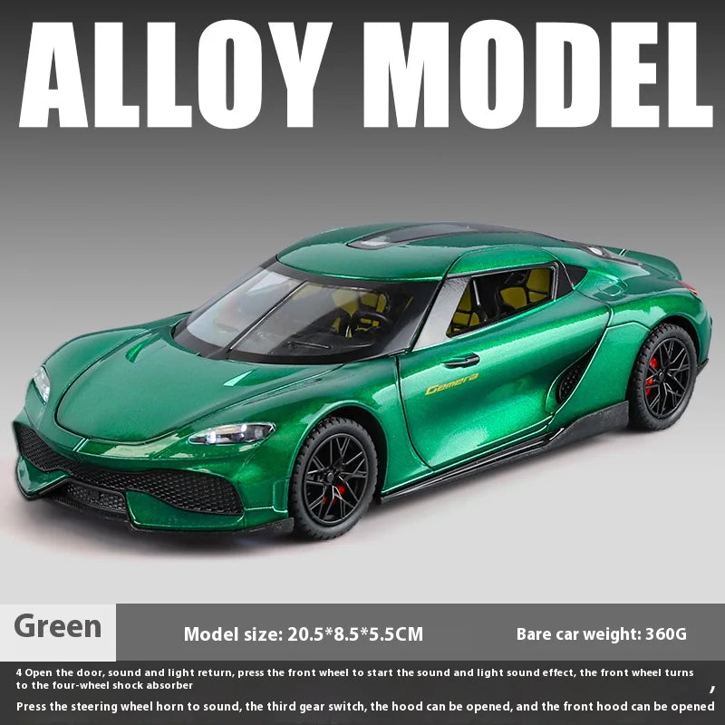 1:24 Gemera GT Sports Car Alloy Diecast Metal Model Sound Light Pull Back Toy Boys Simulation Car Model Ornament Present
