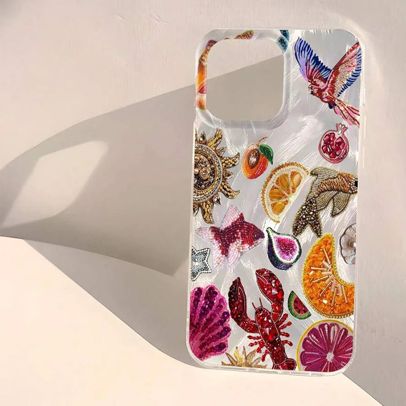 Ocean Elements Fruit Juice Pattern Phone Case For iPhone 16 15 14 Pro Max Shockproof Cover