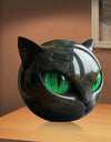 Green Eyes Cat Head Sculpture 3D Resin Healing Stone Marble Texture Cats Figurines Sculpture Gifts for Cat Lovers Women Men