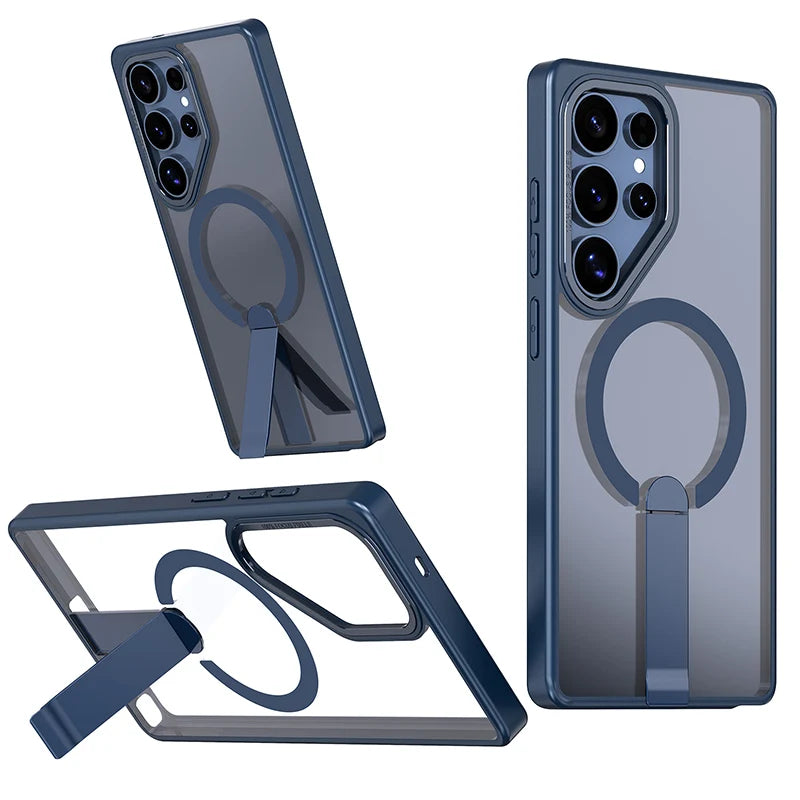 For Magsafe Metal Bracket Bumper Phone Case For Samsung S25 Ultra S23 S24 Ultra Plus FE Soft TPU Border Hard PC Back Cover