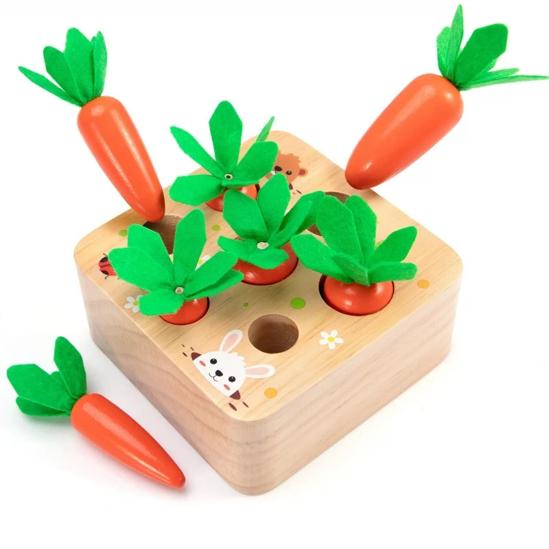 Montessori Toys Carrot Harvest Game Wooden Shape Matching Puzzle 6 12 Months Baby Pull Carrot Set Develop Fine Motor Skill Toys