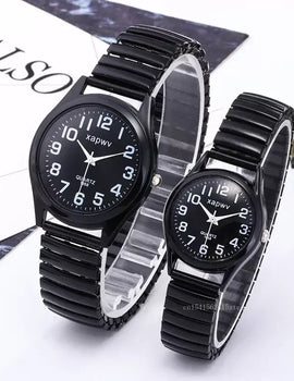 1pc Vintage Watches Women Men Creative Black and White Stainless Steel Elastic Band Watch Retro Elderly Couple Bracelet Watch