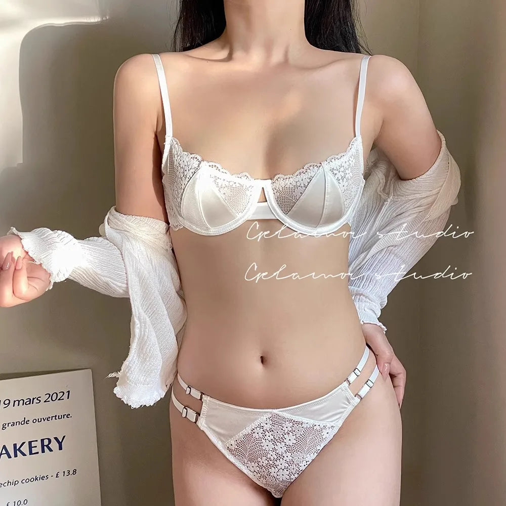 Womens Lace Half Cup Underwire Push Up Bra Set